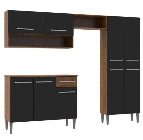 Armário de Cozinha Compacta Rustic/Preto Emilly Pop Madesa XA